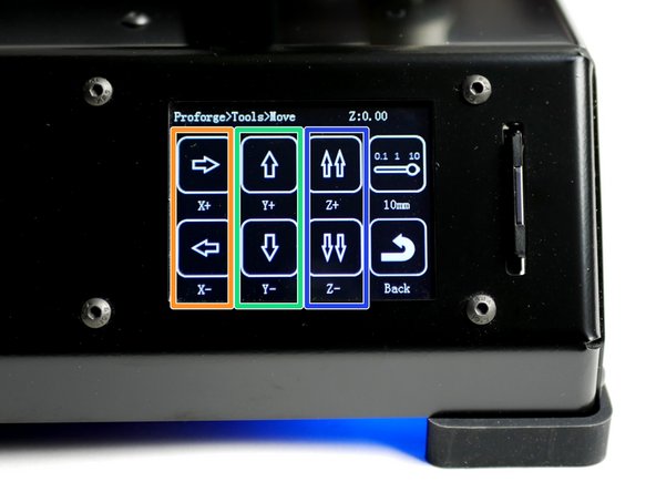 X-Axis: Pressing the left arrow will move the bed to the right, and vice versa.