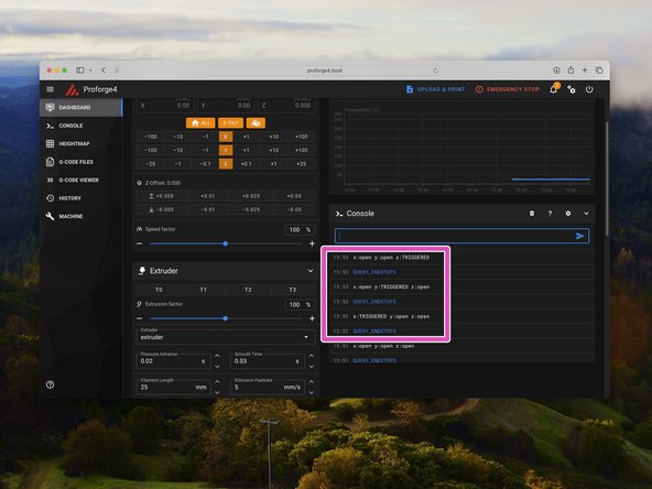 In the Mainsail console send the command QUERY_ENDSTOPS