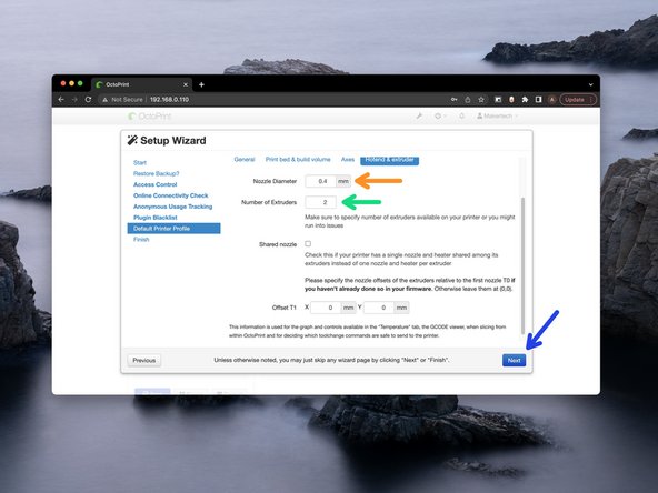 Set the default Nozzle diameter.