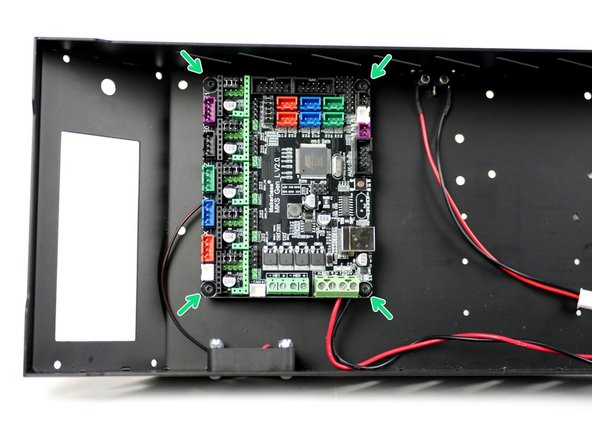 Fix the control board onto the mounts. Make sure to match the orientation shown in the image.