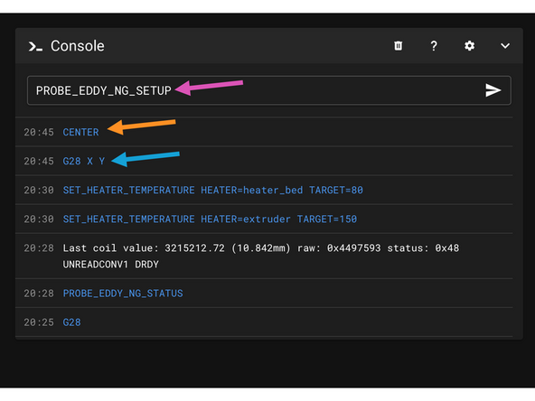 Before starting ensure the Eddy probes temperature has reached the mid-40's or higher. Next send the following commands: