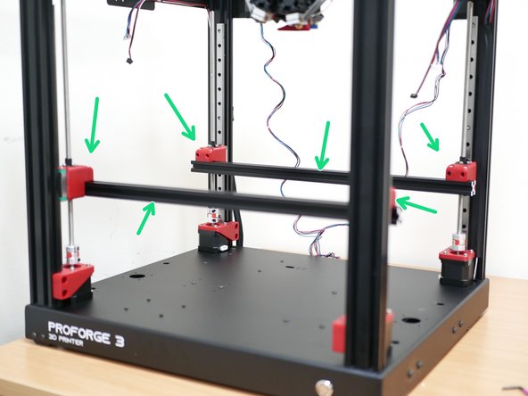 Fix the extrusions to the Z-Carriages as shown.