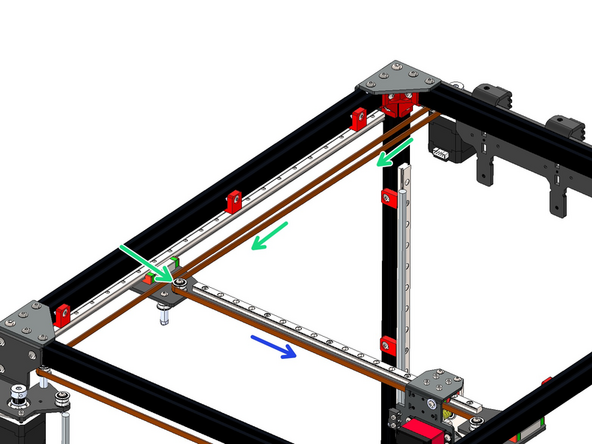 Feed the belt back down the long side of the frame and around the pulley on the gantry bracket.