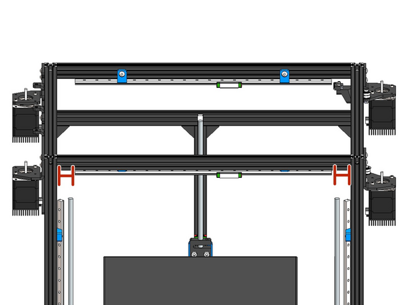 There should be equal distance between the edges of the rails and the frame - around 30mm.