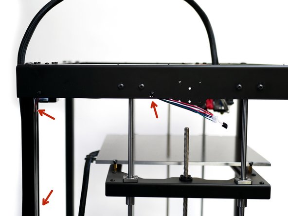 Take the filament sensor and motor cables together and fix with a cable tie to the top panel.