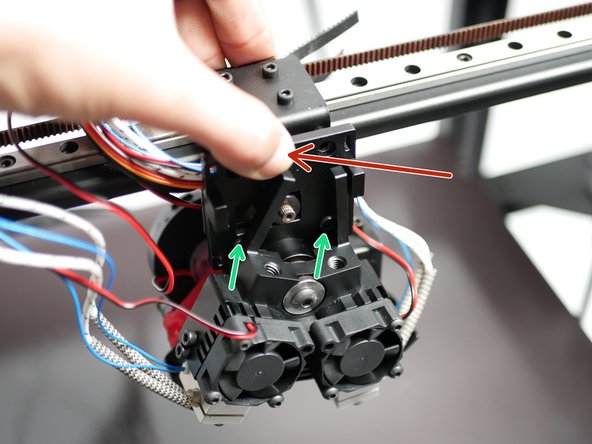 Press the DSH assembly onto the tool carriage, make sure that none of the cables are getting pinched.