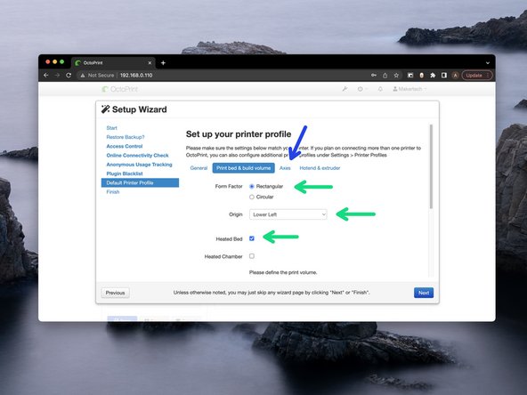 Default settings should be correct.