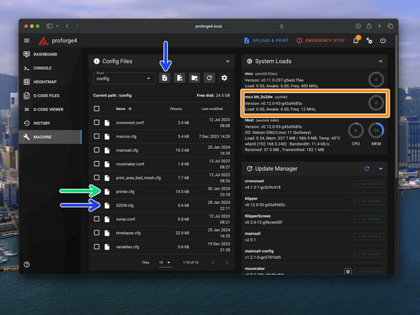 Go to the printer.cfg file and activate the board by uncommenting (removing the #) in front of [include S2DW.cfg]. Save &amp; close to finish.