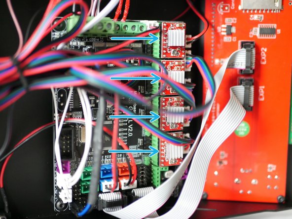 Install the stepper drivers onto the control board.
