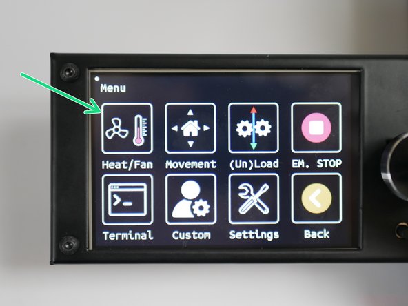 In the menu screen, go to Heat/Fan