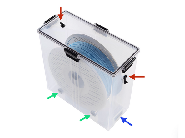 The rubber grommets can be pressed into the holes in the lid and side of the drybox.