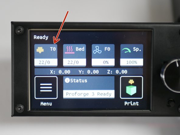 From the home screen click on the hotend.