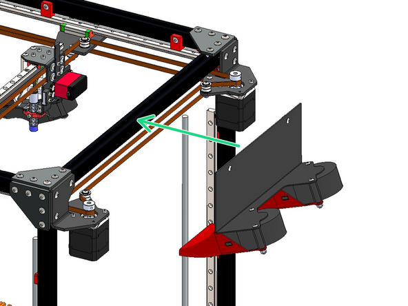Fix the static cooling fan assembly onto the right side of the frame as shown.
