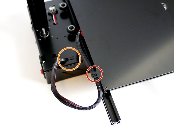 Fix the heated bed cables to the platform with cable ties.