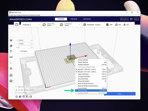 Use shift to select both parts of the model.