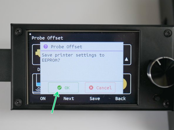 Press the save button and then press OK to save the offset to the printers' memory.