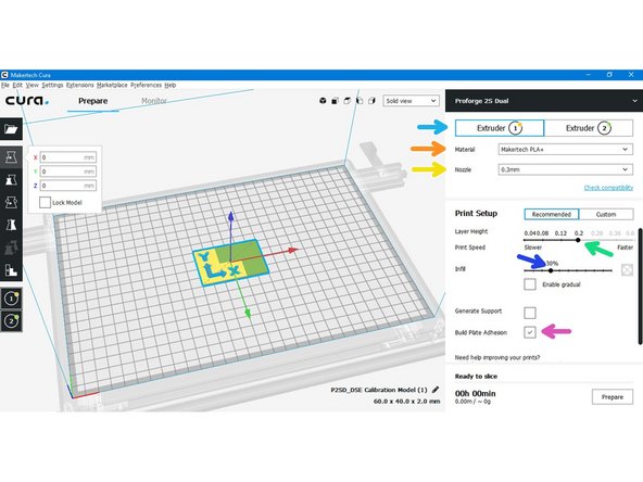 For the calibration model we suggest using the default settings in CURA.