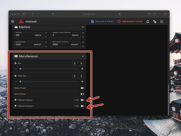 Scroll down the dashboard on Mainsail.