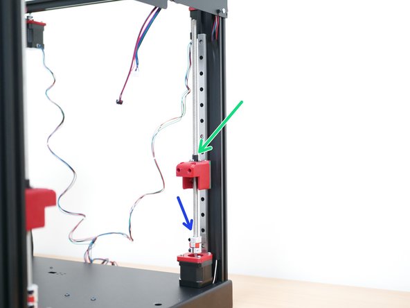 Thread the four lead screws (two form the upgrade and two form the original printer) through the top of the lead screw nut.