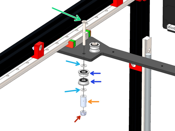 Build the fourth Idler stack as shown on the near side of the gantry bracket.