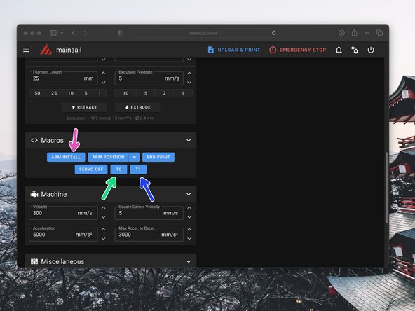 If needed, use Arm Install to set the servo angle to 90 degrees. In this position the servo arm can be installed vertically.