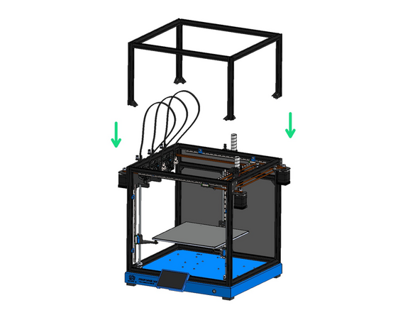 Secure the roof frame to the top of the printer via the corner brackets.