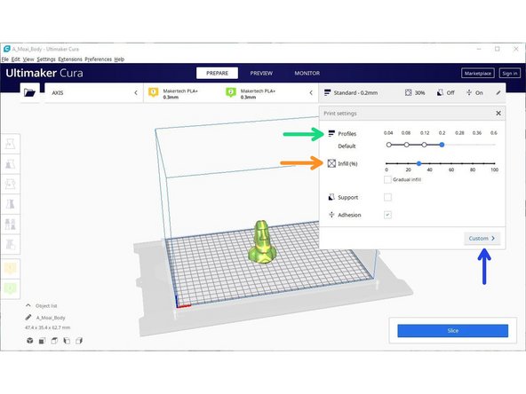 Leave setting as their defaults for the first print.