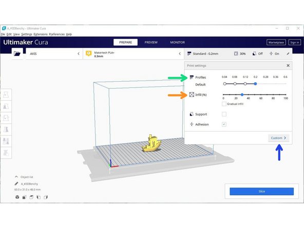 Leave setting as their defaults for the first print.
