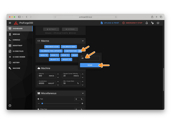 Use mainsail to move the print head back to its dock to find its docking position.