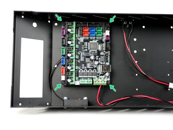 Fix the control board onto the mounts. Make sure to match the orientation shown in the image.