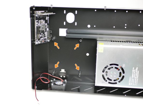 Fix four M3 standoffs onto the Base with four M3 x 6mm bolts.