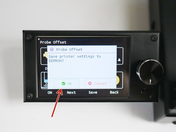 Press the save button and then press OK to save the offset to the printers' memory.