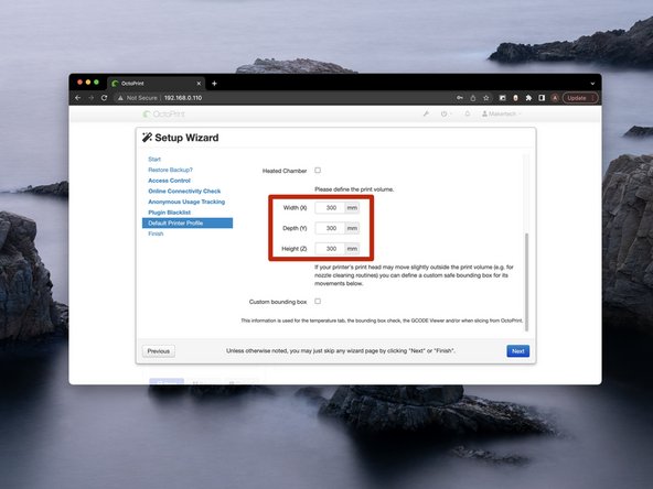 Set the print volume to 300x300x300mm.
