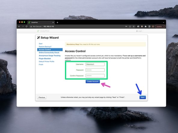 Create a Username and Password.