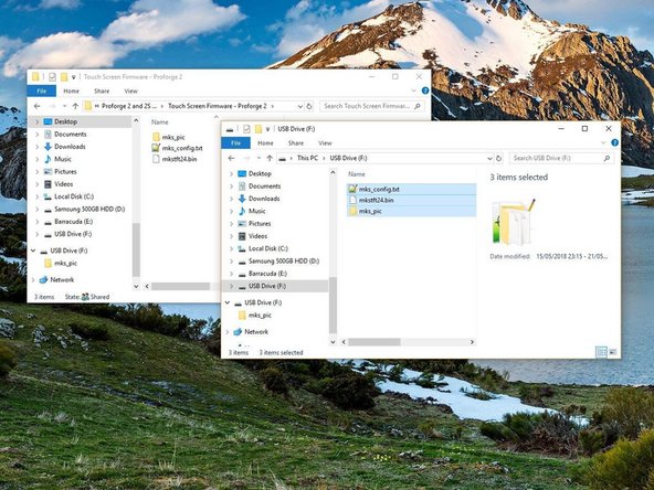 Copy the contents of the Touch Screen Firmware folder (depending on whether you're building a Proforge 2 or 2S) to the included SD card.