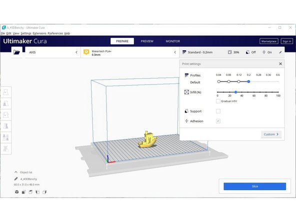 Leave setting as their defaults for the first print.