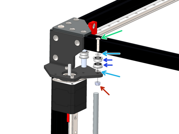 Assemble the second idler stack to the same front right motor bracket as shown.