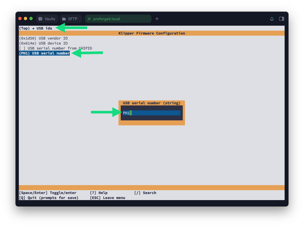 Set the USB id name to PH1