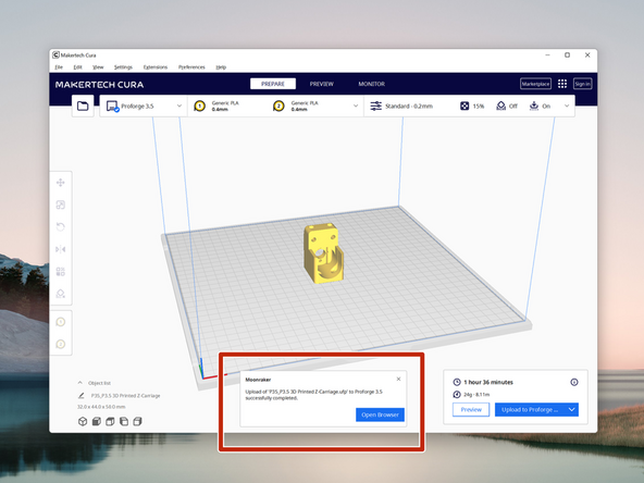 Upon a successful upload you should get this message.