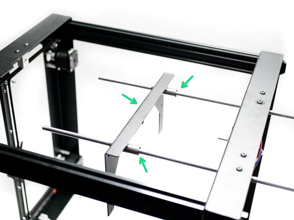 Slide one  of the platform panel assemblies onto the rods like shown.