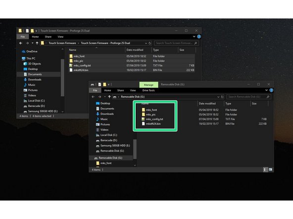 Copy the contents of the Touch Screen Firmware folder (depending on whether you're building a Proforge 2 Dual or 2S Dual) to the included SD card.