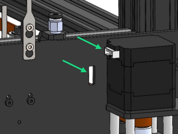 Connect the motor side cable first by feeding it through the inside of the cutout on the bracket panel.