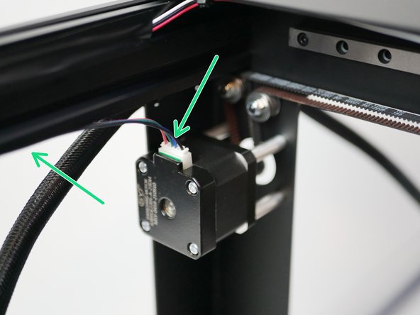 Connect a motor cable to the X/Y Motors and route them down the side of the 2040 Extrusion.