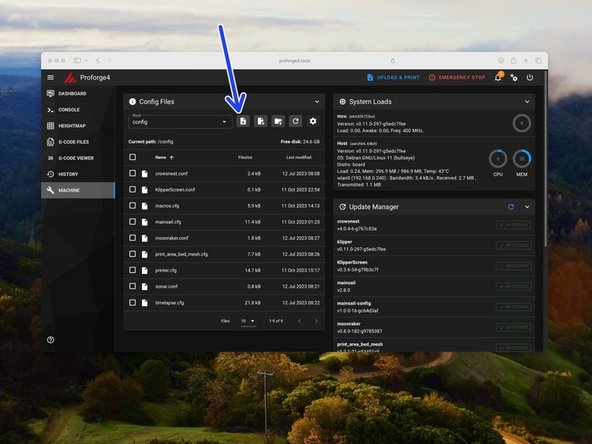In the machine section click on the upload file button.