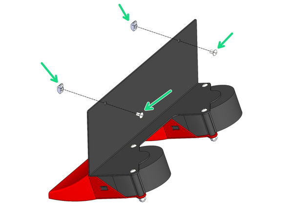 Loosely fasten on two M4 x 6mm bolts and M4 T-nuts onto the static cooling fan assembly as shown.