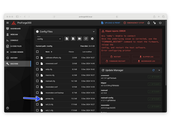 In mainsail open the printer.cfg file that you previously uploaded.