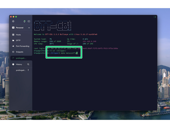 After logging in send the following commands to the terminal: