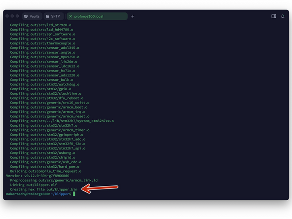 At the end of the process, you should have a klipper.bin file as shown.