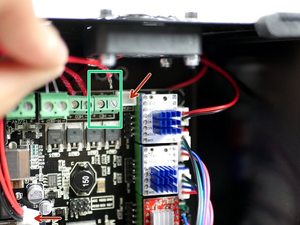 Connect the Hotend #2 (on the right) heater cables to the electronics board.