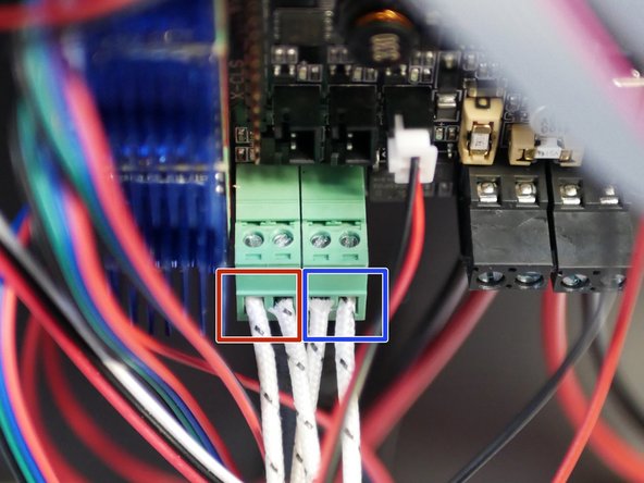 Take the left sides hotend heater and attach the cables to this connector.